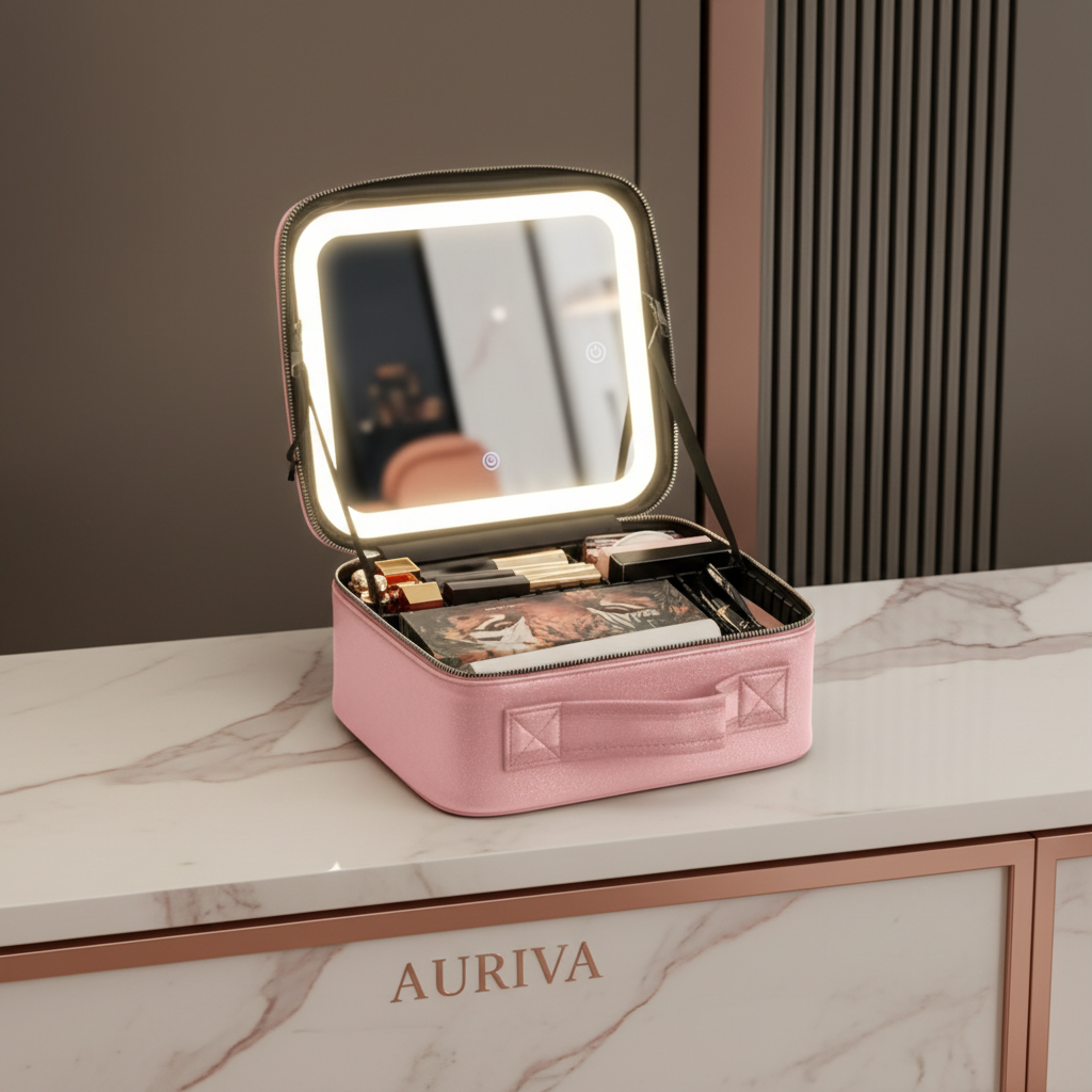 Auriva Rose Premium (Makeup Travel Bag With LED Mirror)