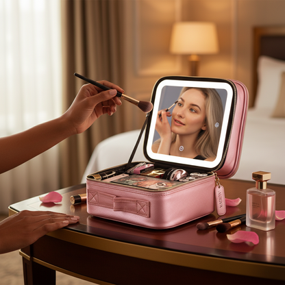 Auriva Rose Premium (Makeup Travel Bag With LED Mirror)