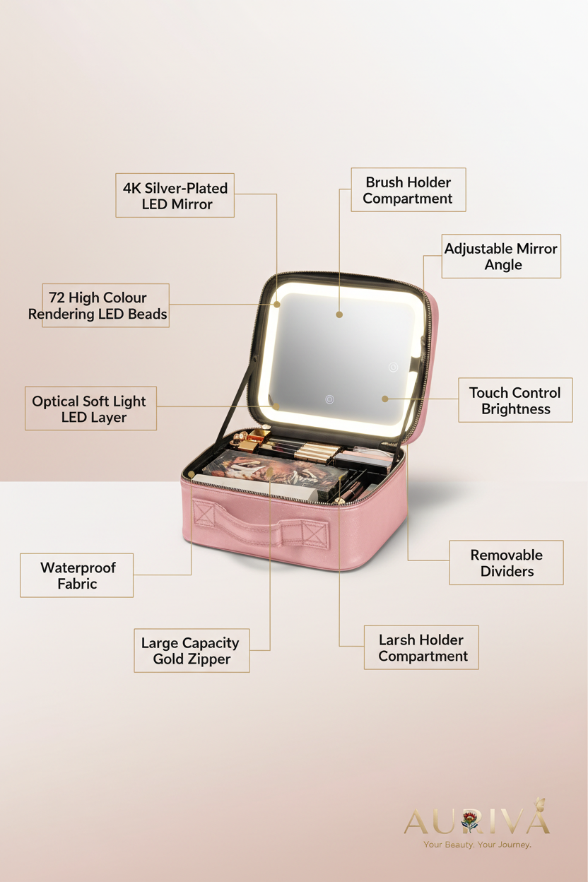 Auriva Rose Premium (Makeup Travel Bag With LED Mirror)